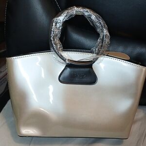Beijo Silver And Black Handbag With Detachable Long Strap. NWT